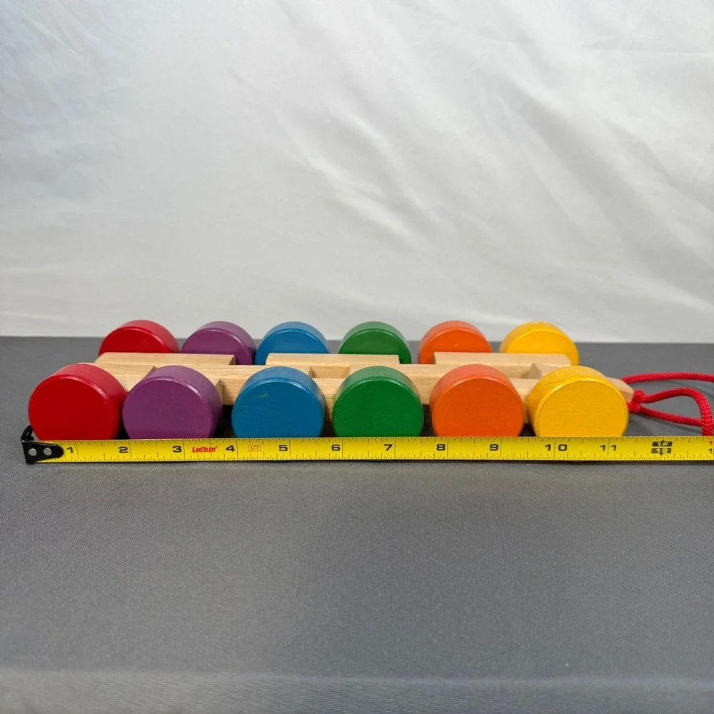 Handmade Wooden Pull Toy‎ Rainbow Colors Rolling Cars Kids Toddler Educational